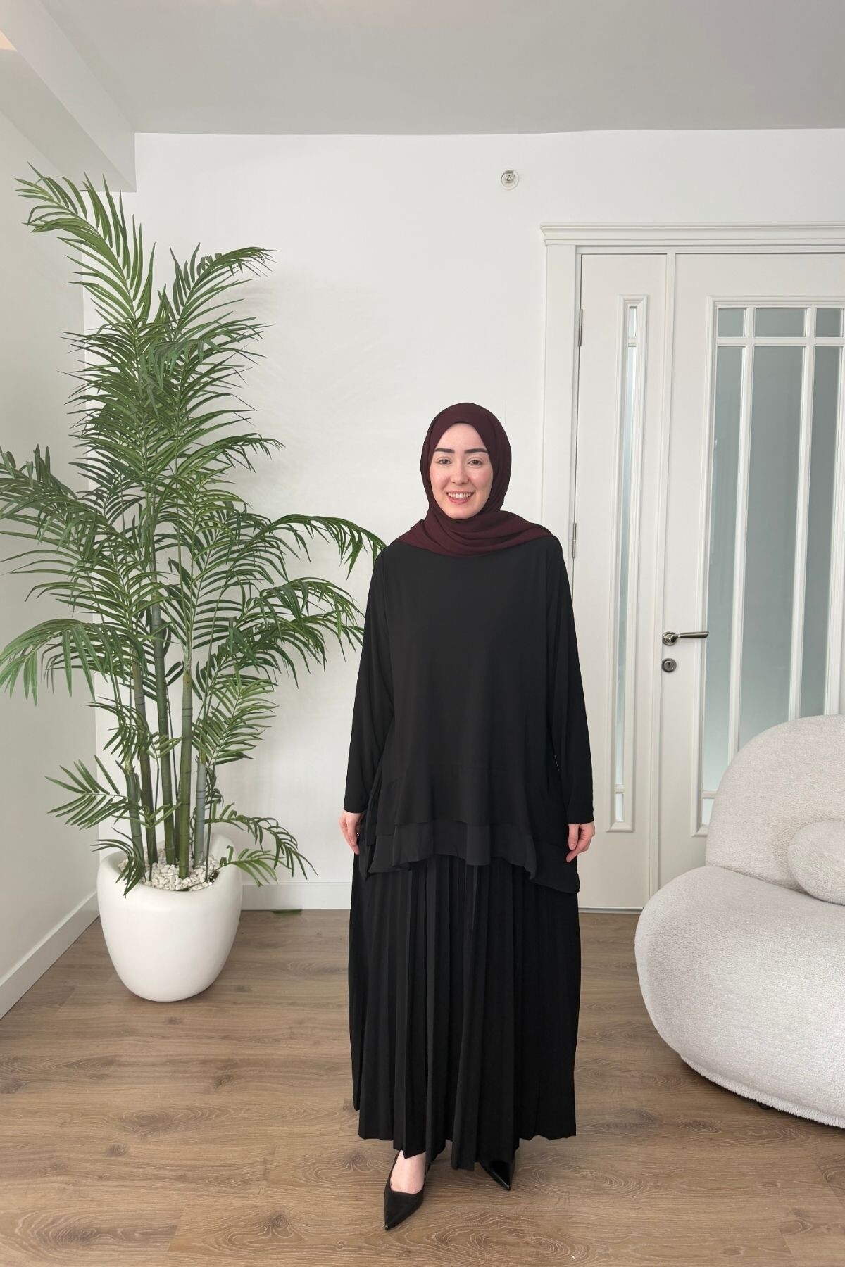 ŞİFON DETAYLI SANDY ETEK TAKIM 4210 SİYAH