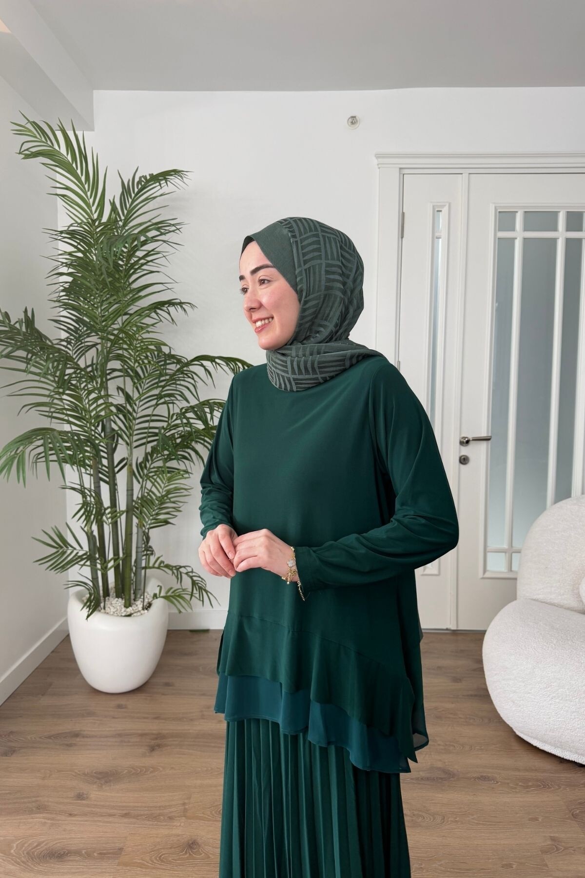 ŞİFON DETAYLI SANDY ETEK TAKIM 4210 ZÜMRÜT