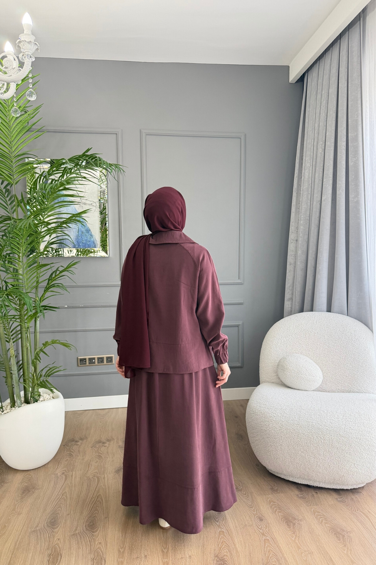 TENSEL KUMAŞ CEP DETAYLI ETEK TAKIM 2006 BORDO