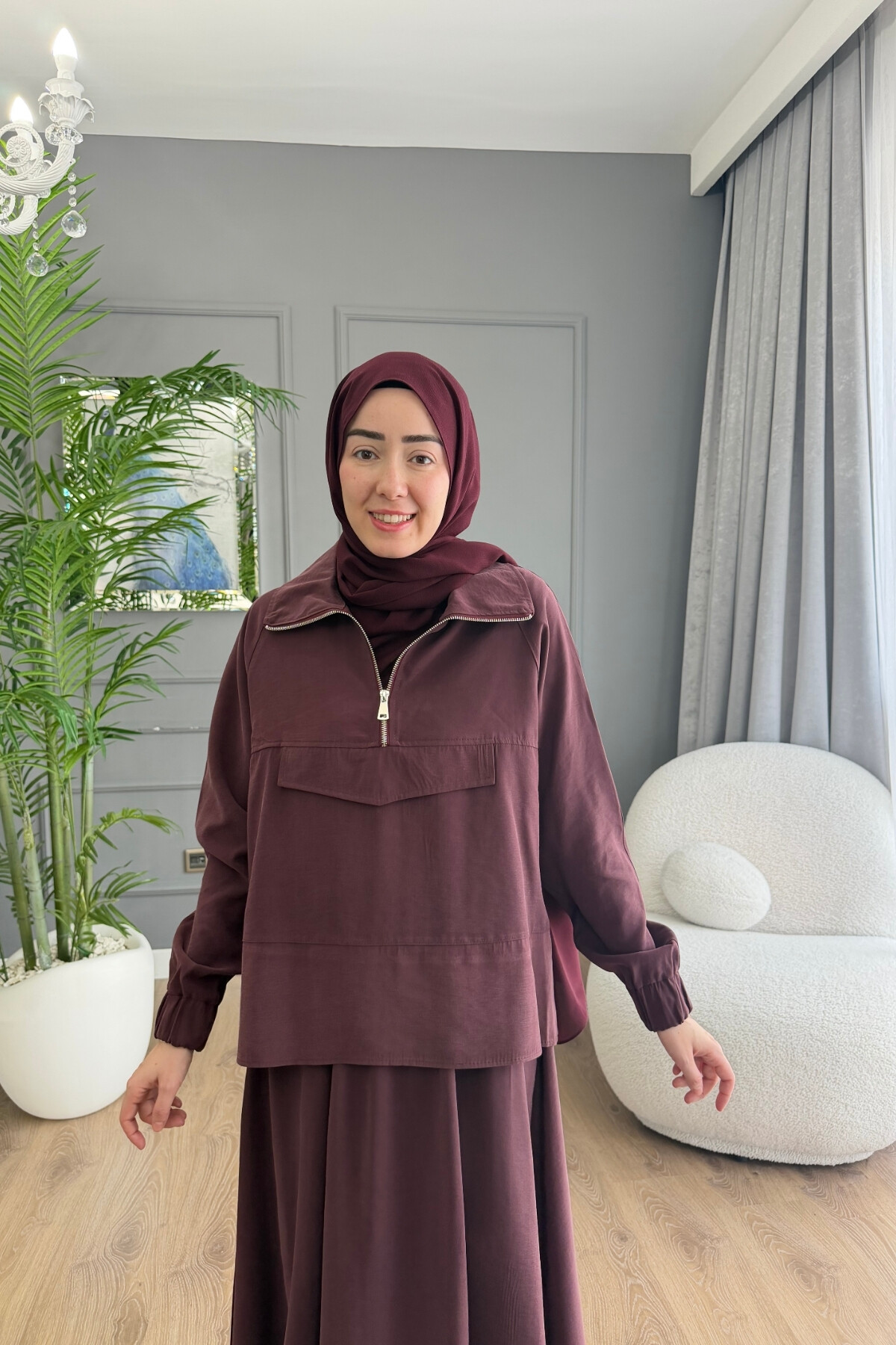 TENSEL KUMAŞ CEP DETAYLI ETEK TAKIM 2006 BORDO