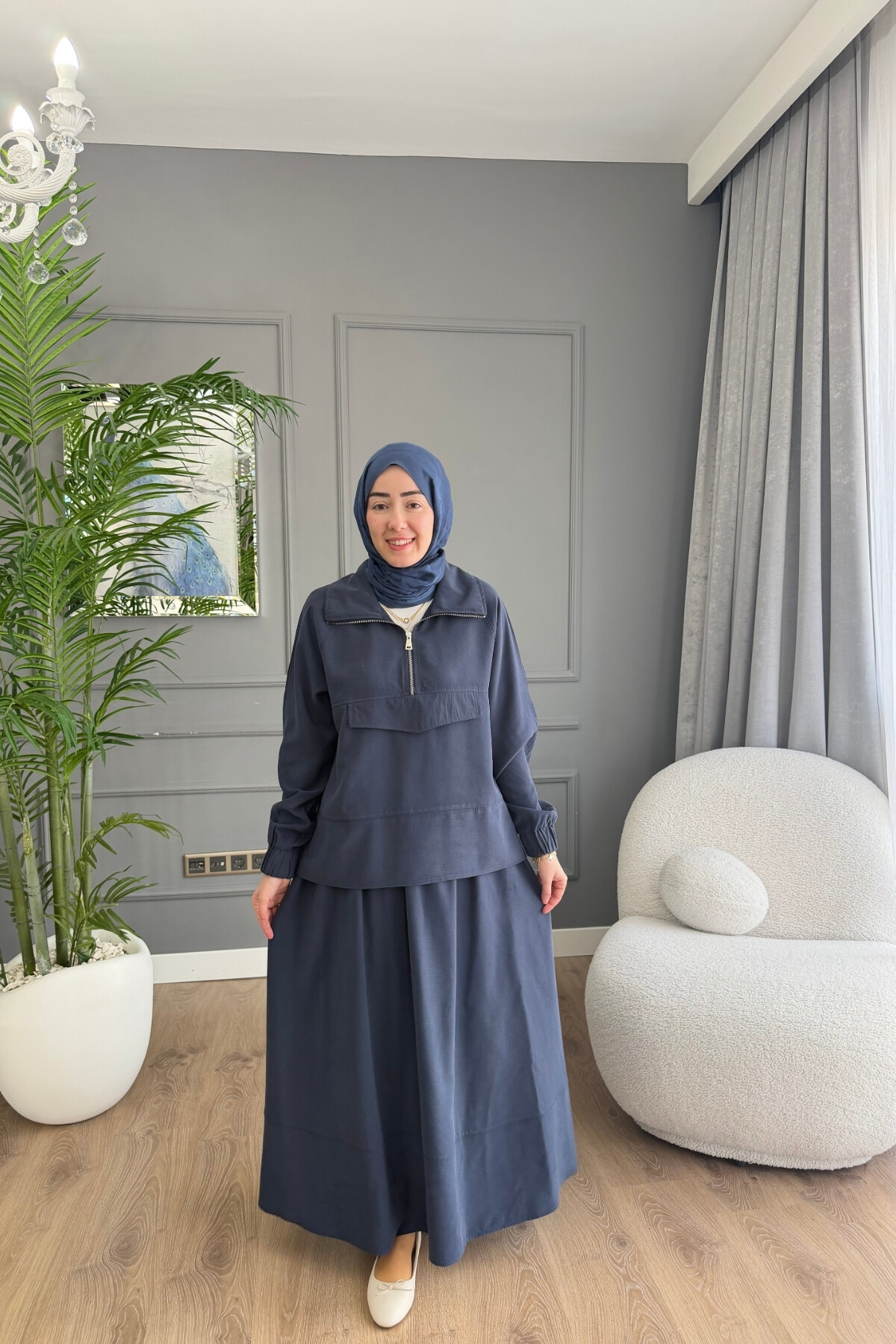 TENSEL KUMAŞ CEP DETAYLI ETEK TAKIM 2006 LACİVERT