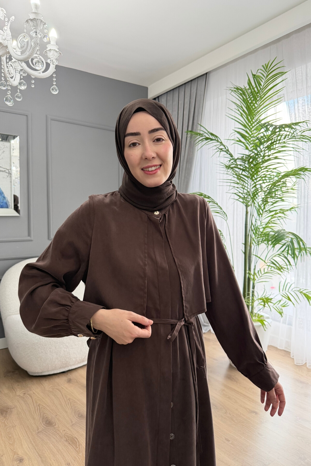 TENSEL KUMAŞ SPOR TUNİK TAKIM KAHVE