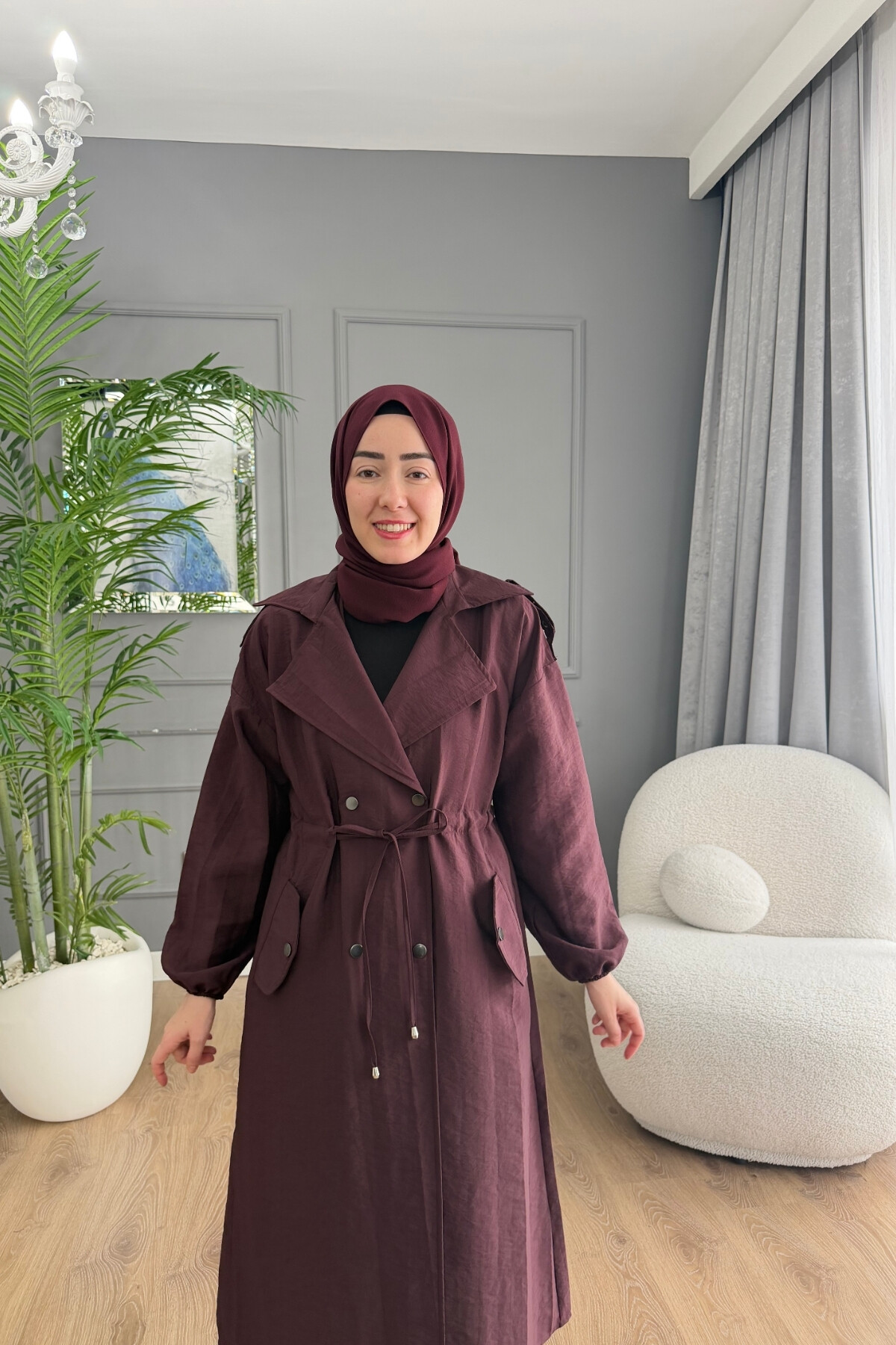 TENSEL KUMAŞ TRENÇKOT 1059 BORDO