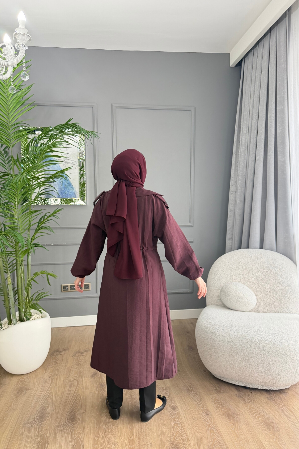 TENSEL KUMAŞ TRENÇKOT 1059 BORDO