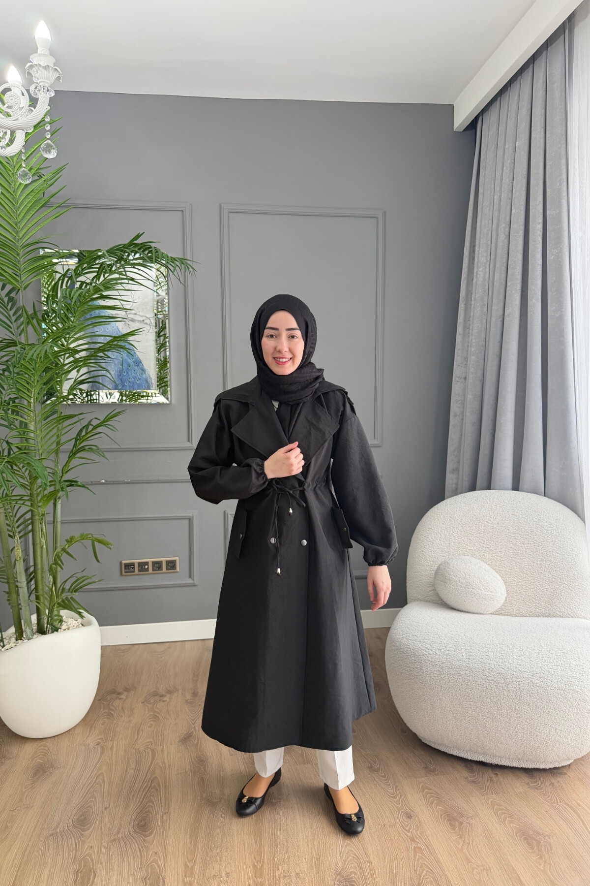 TENSEL KUMAŞ TRENÇKOT 1059 SİYAH