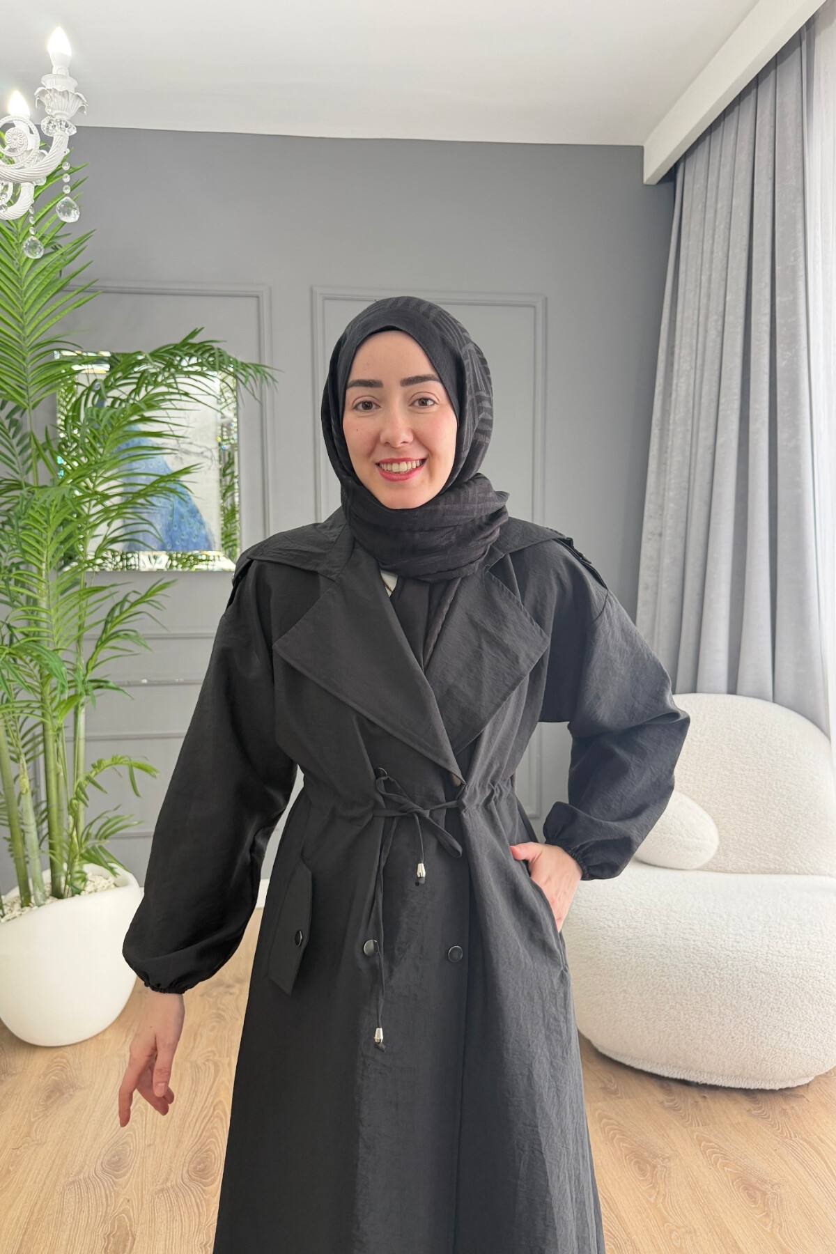 TENSEL KUMAŞ TRENÇKOT 1059 SİYAH