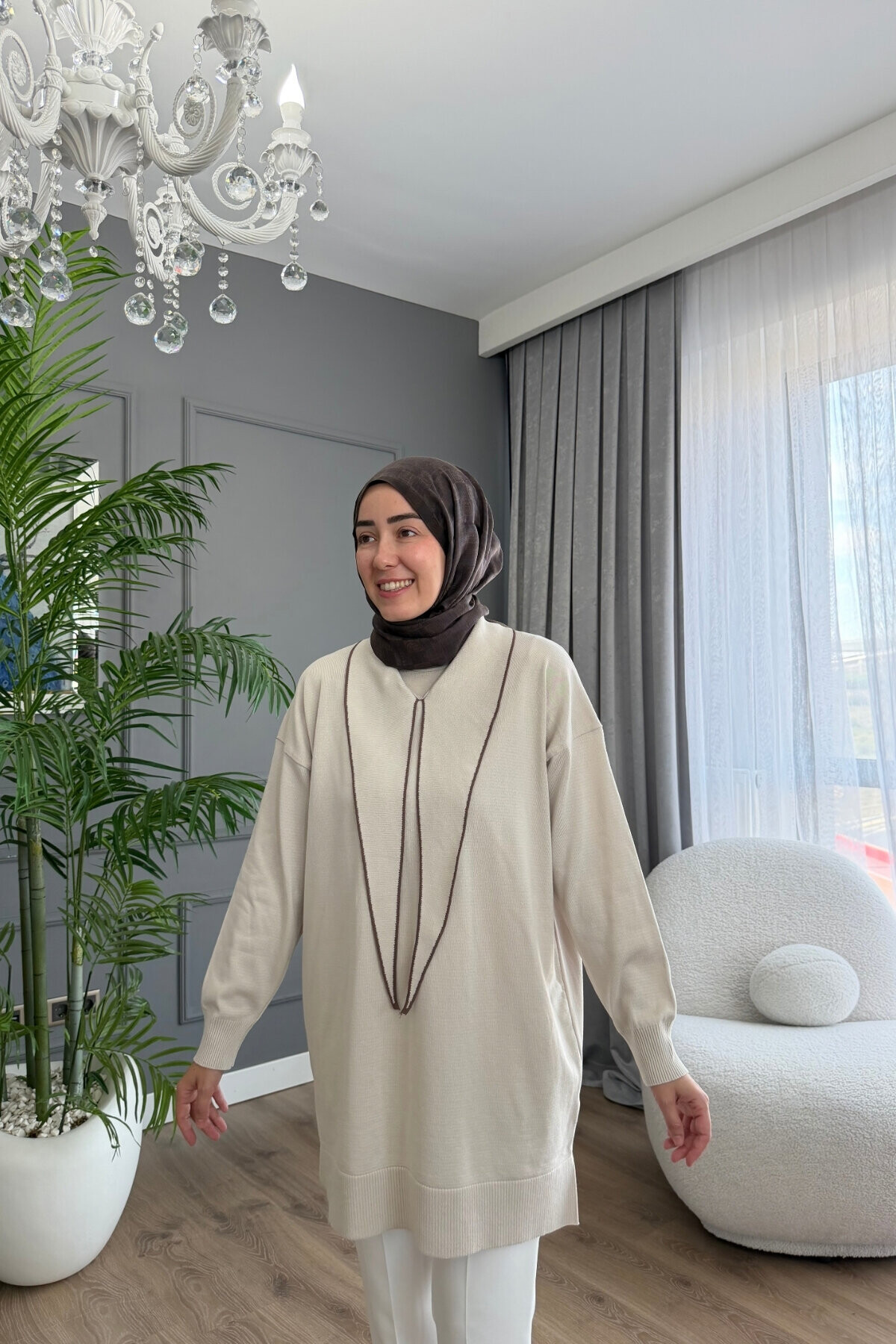V YAKA PREMİUM TRİKO TUNİK 6139 BEJ