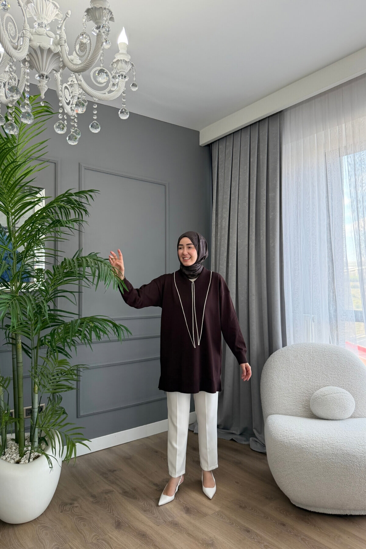 V YAKA PREMİUM TRİKO TUNİK 6139 KAHVE