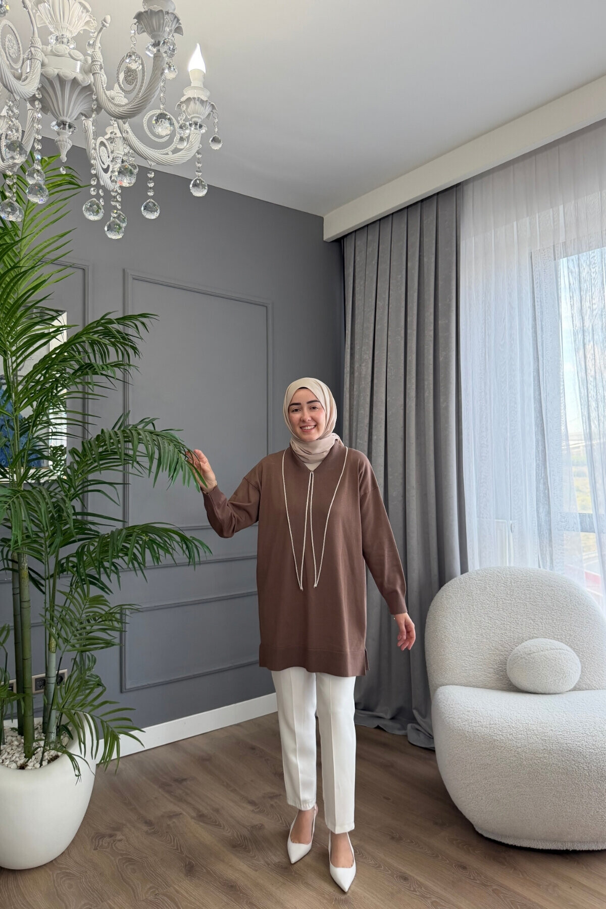 V YAKA PREMİUM TRİKO TUNİK 6139 VİZON