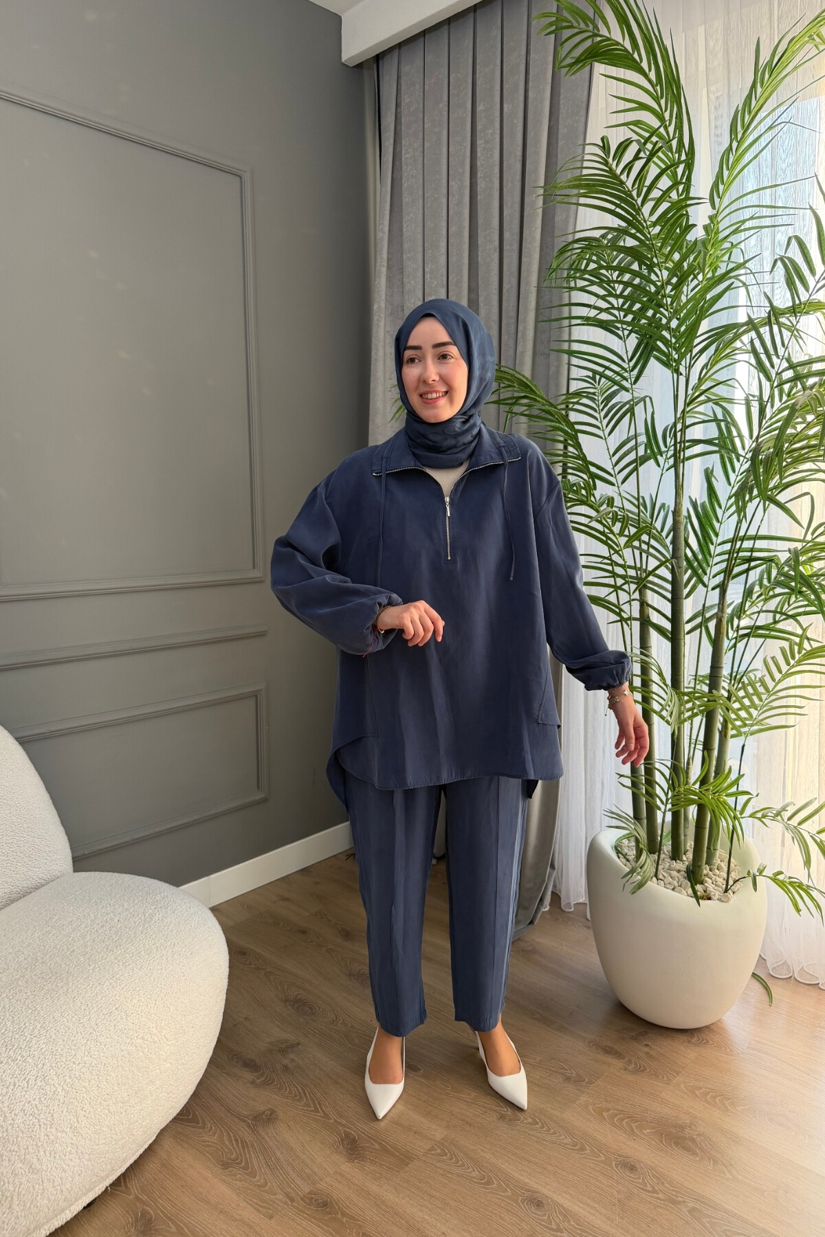 YAKASI FERMUARLI TENSEL TAKIM 4300 İNDİGO
