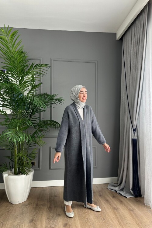 Angora Kumaş Uzun Hırka Antrasit 4142