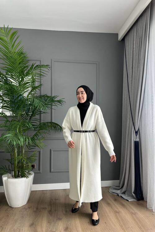 Angora Kumaş Uzun Hırka Beyaz 4142