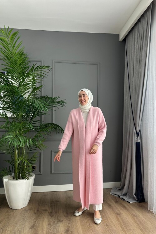 Angora Kumaş Uzun Hırka Pudra 4142