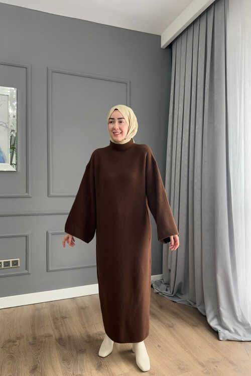 Angora Kumaş Premium Elbise Kahve