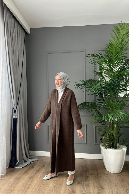 Angora Kumaş Uzun Hırka Kahve 4142