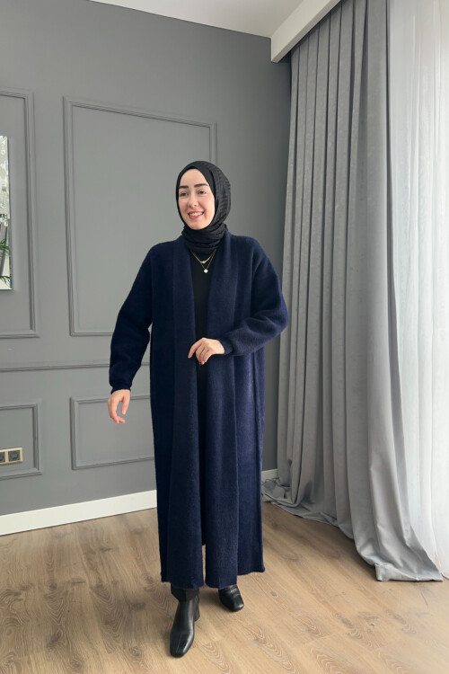 Angora Kumaş Uzun Hırka Lacivert 4142