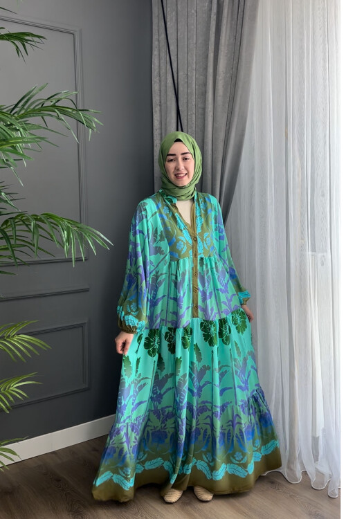 ASHİLDA  MODEL VİSKON ELBİSE YEŞİL