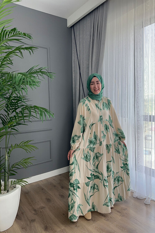 YAPRAK MODEL VİSKON ELBİSE YEŞİL