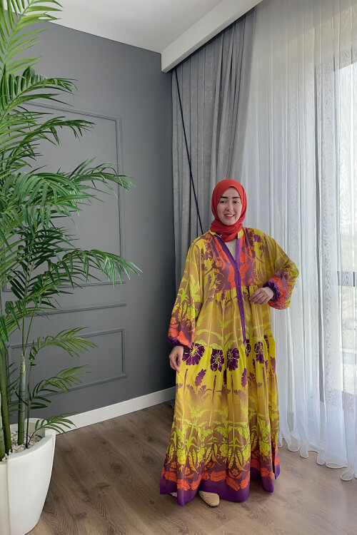 ASHİLDA  MODEL VİSKON ELBİSE SARI