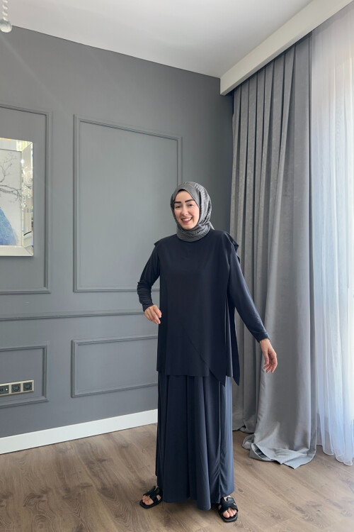 ASİMETRİK ETEK PANTALON SANDY TAKIM 4214 ANTRASİT