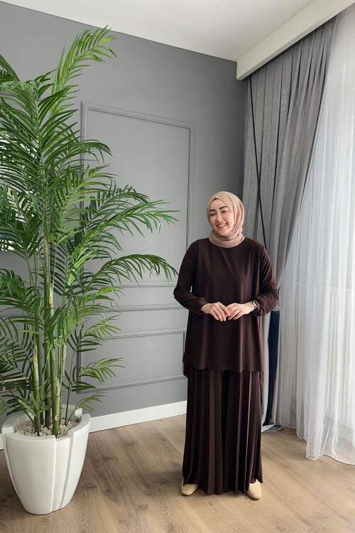 BERİLYUM PİLİSELİ PANTOLON TAKIM 5033 KAHVE