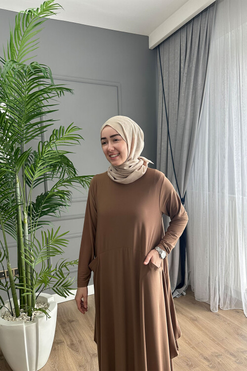 BODRUM CEPLİ ELBİSE 1686 CAMEL