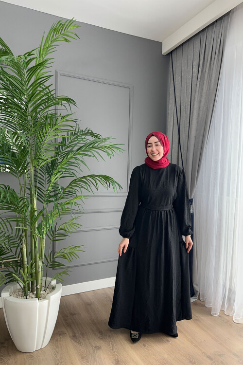 BÜZGÜLÜ ELBİSE 1752 SİYAH