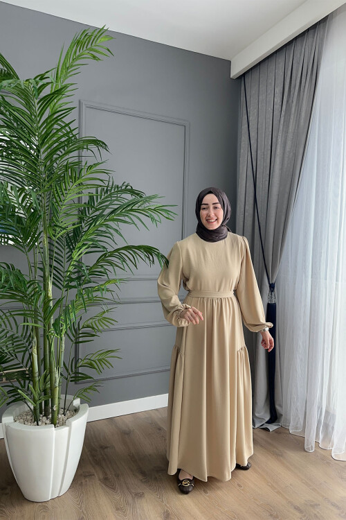 BÜZGÜLÜ ELBİSE 1752 BEJ