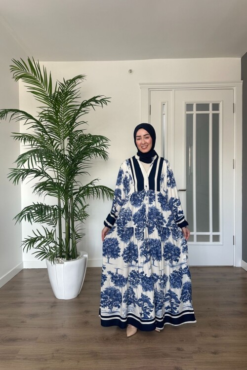 ÇAM MODEL MANGO KUMAŞ ELBİSE LACİVERT