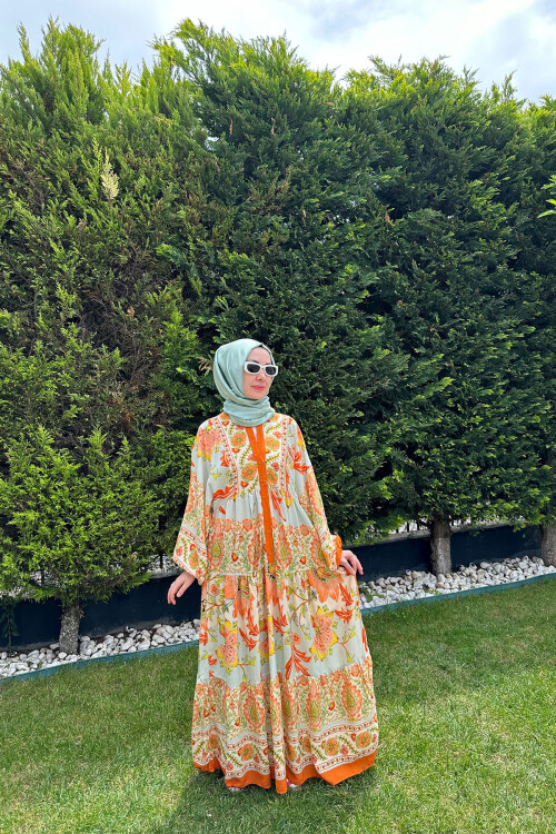 ZARA MODEL VİSCON ELBİSE TURUNCU