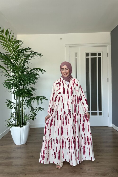 DAMGA MODEL MANGO KUMAŞ ELBİSE BORDO