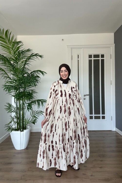 DAMGA MODEL MANGO KUMAŞ ELBİSE KAHVE