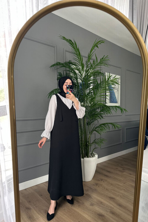 DOUBLE KREP JİLE ELBİSE SİYAH