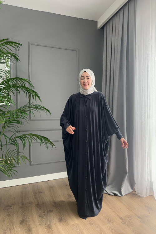 DÜĞMELİ FERACE ELBİSE 1723 ANTRASİT