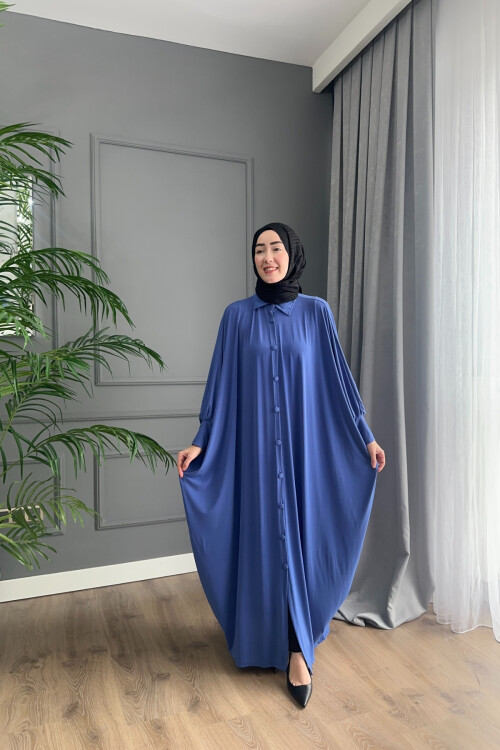 DÜĞMELİ FERACE ELBİSE 1723 İNDİGO