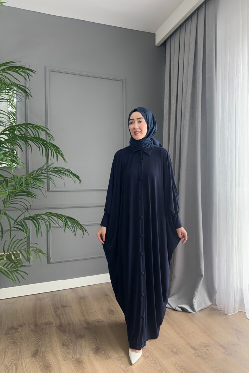 DÜĞMELİ FERACE ELBİSE  1723 LACİVERT