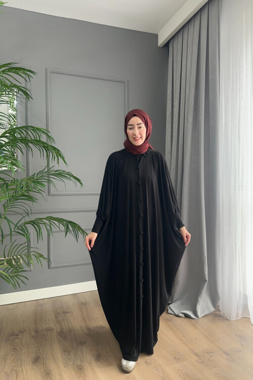 DÜĞMELİ FERACE ELBİSE 1723 SİYAH