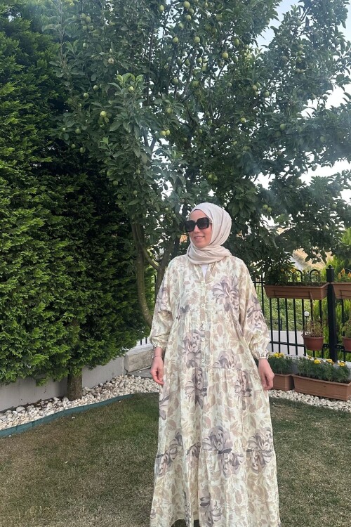 FRECİA MODEL MANGO KUMAŞ ELBİSE BEJ