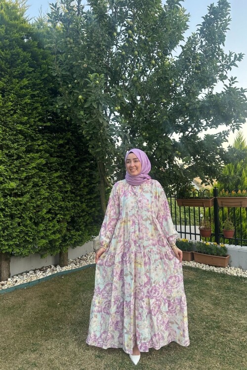 FRECİA MODEL MANGO KUMAŞ ELBİSE LİLA