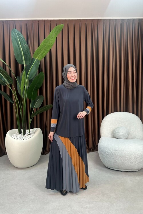 GARNİLİ DESEN SANDY ETEK TAKIM 4145 ANTRASİT