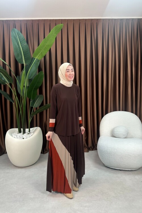 GARNİLİ DESEN SANDY ETEK TAKIM 4145 KAHVE