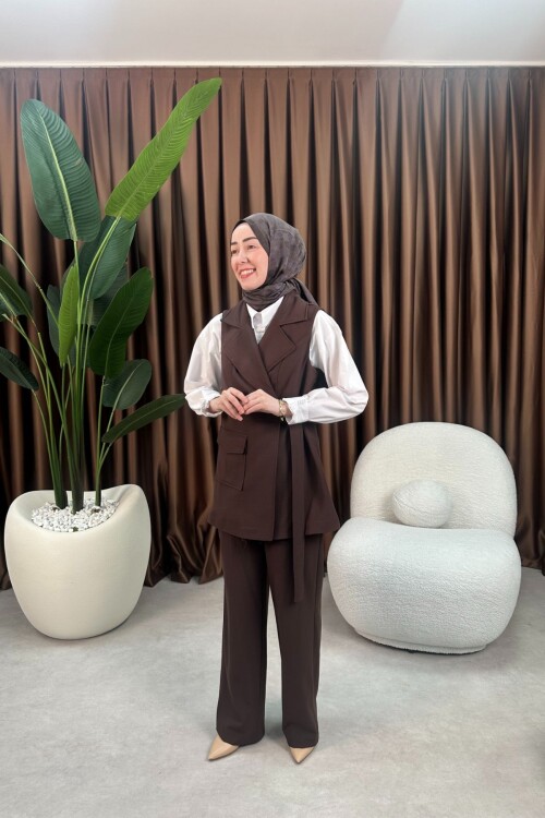 GOFRE YELEKLİ TAKIM 3043 KAHVE