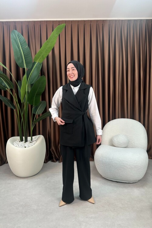 GOFRE YELEKLİ TAKIM 3043 SİYAH