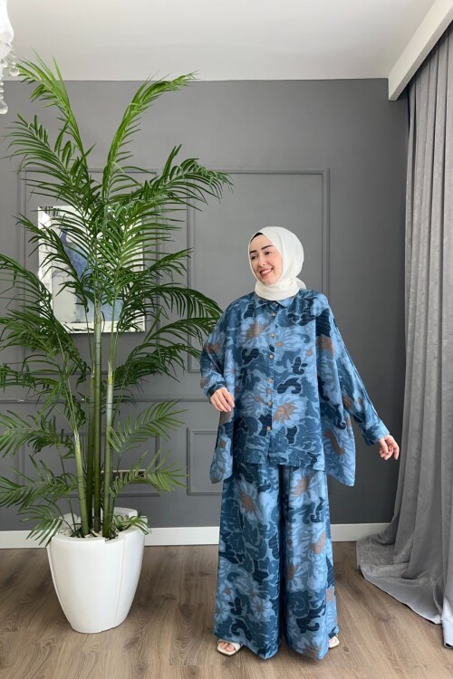 KAMUFLAJ DESEN MANGO KUMAŞ TAKIM MAVİ