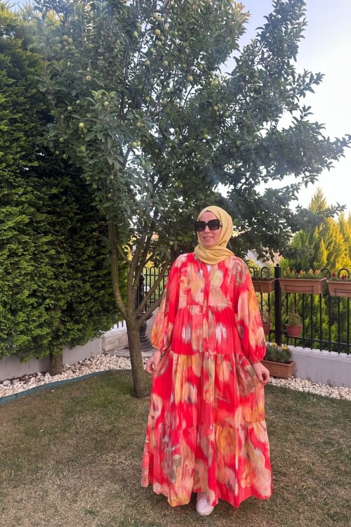 KARANFİL MODEL MANGO KUMAŞ ELBİSE KIRMIZI