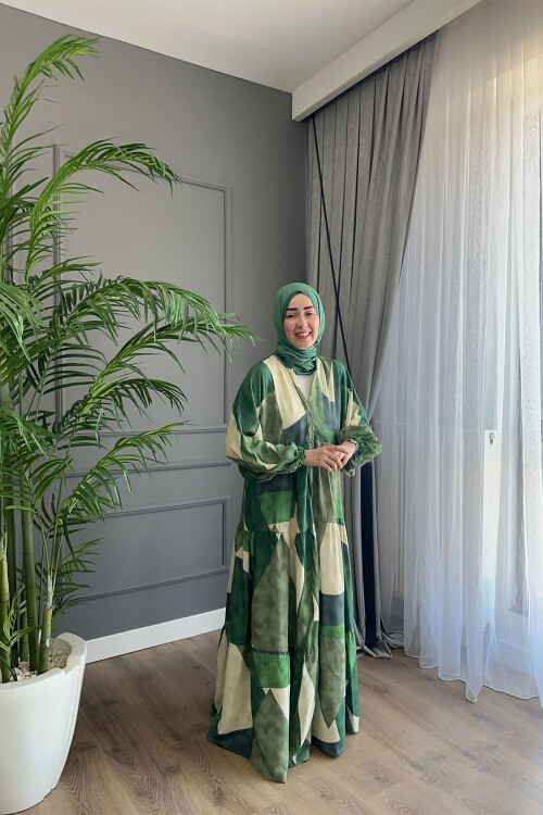 KARE MODEL VİSKON ELBİSE HAKİ