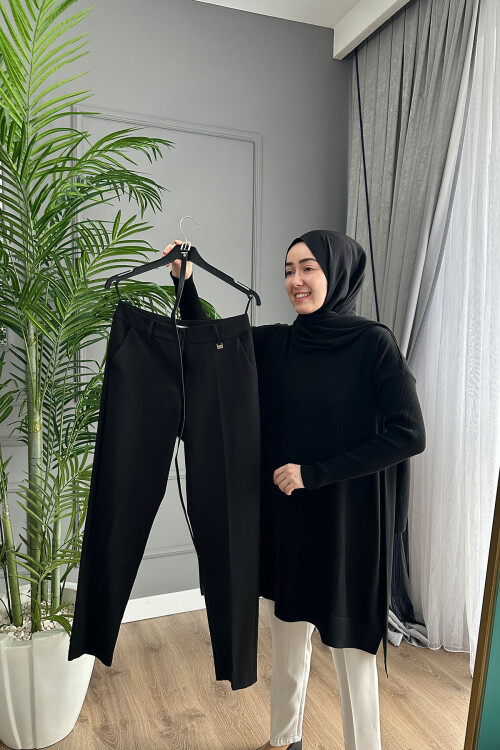 KREP PANTOLON KEMERLİ