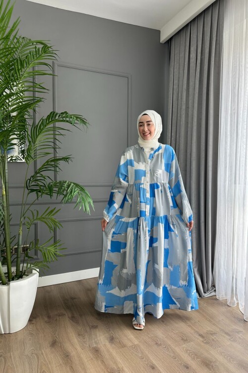 LENA MODEL MODAL KUMAŞ  ELBİSE MAVİ