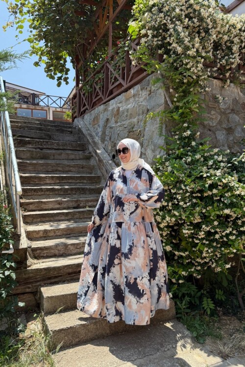 LİSA MODEL MANGO KUMAŞ ELBİSE BEBE MAVİ