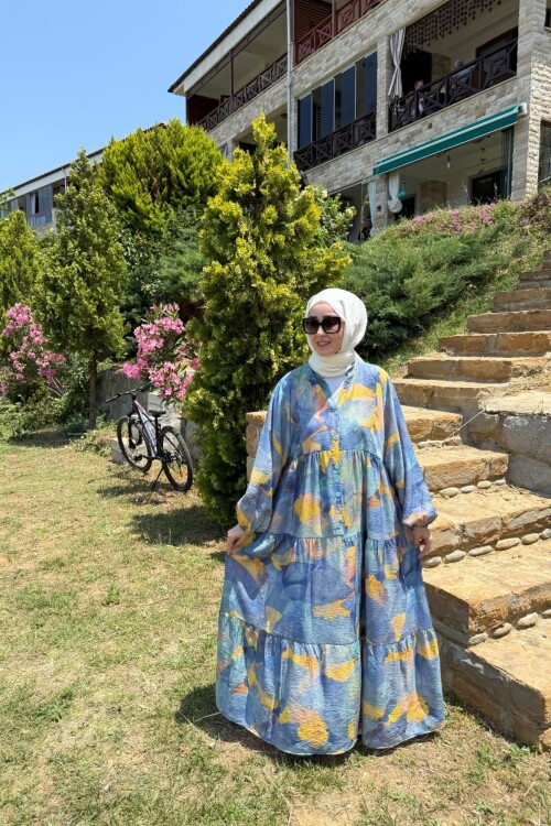 MAİ MODEL MANGO KUMAŞ ELBİSE MAVİ